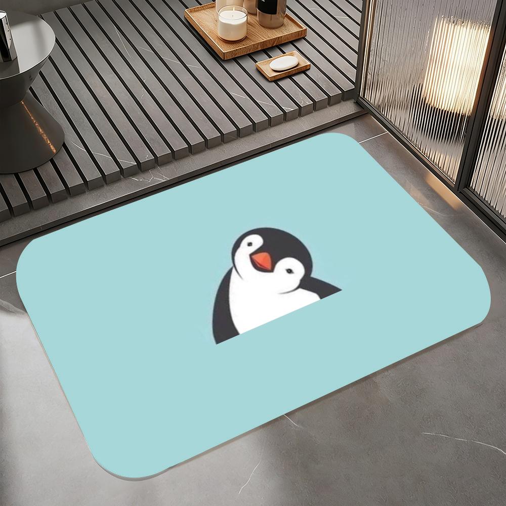 Anime P-penguin Floor Mat Diatomite Bath Mat, Quick Dry Absorbent Non-Slip Door Mat