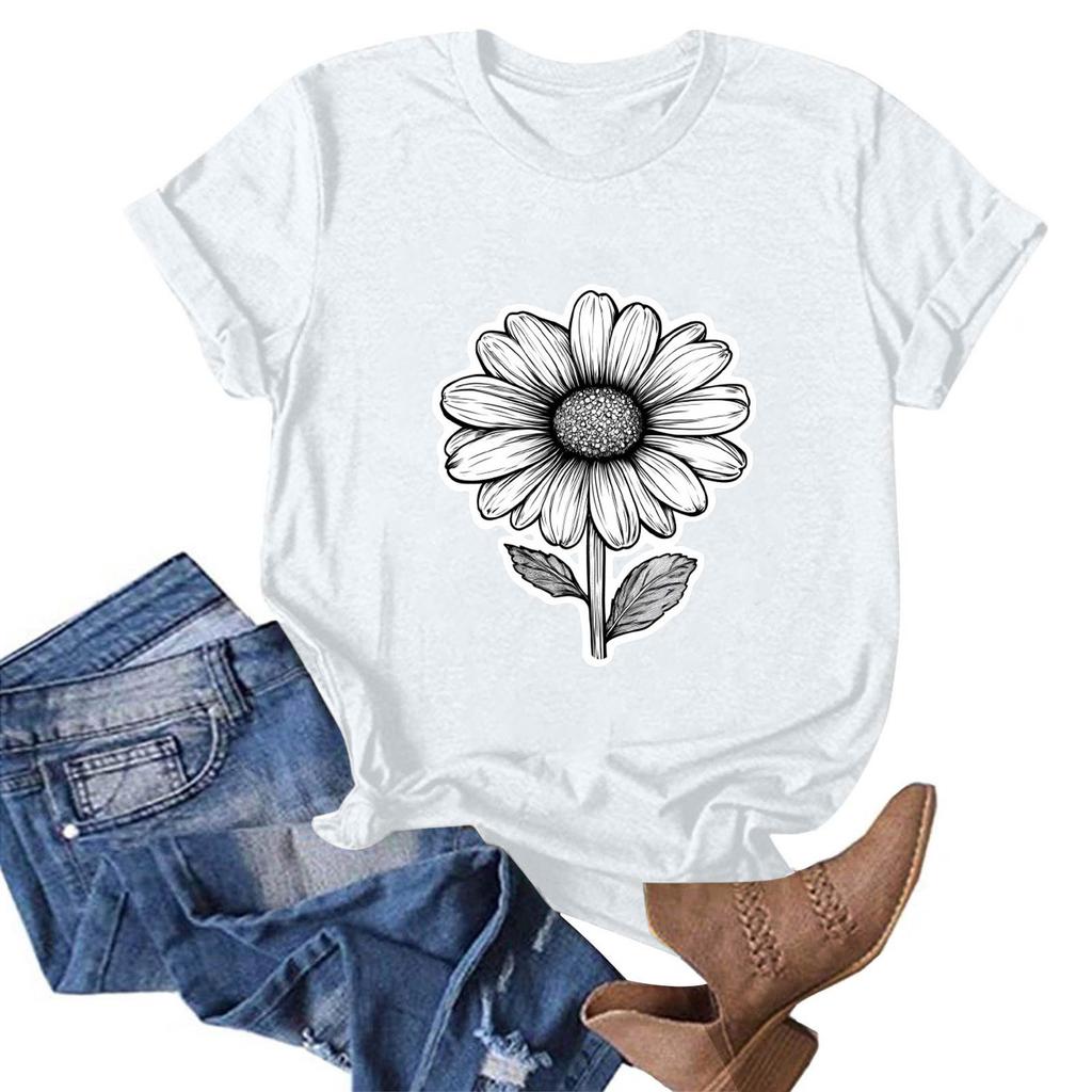 Женская модная повседневная футболка с круглым вырезом и принтом, пуловер с короткими рукавами, топ