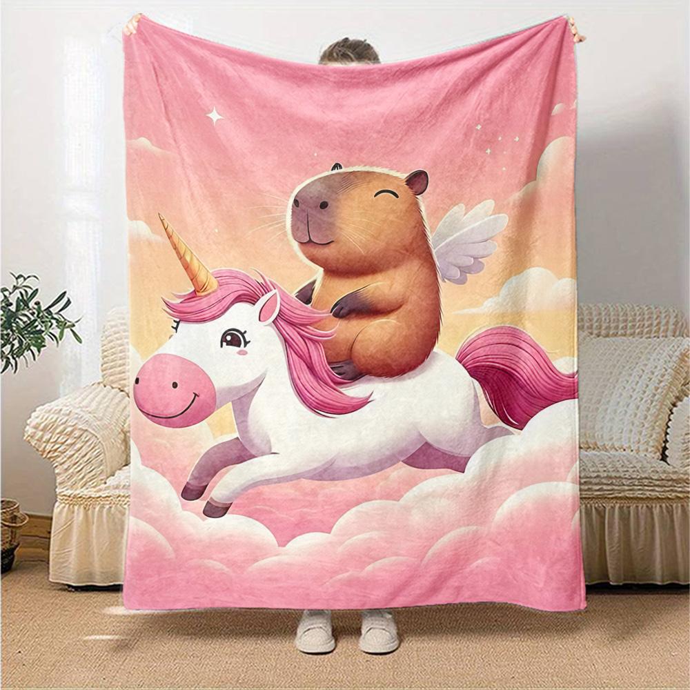 Unicorn Squirrel Adventure Flannel Blanket Super Soft Warm Cozy Blanket For Sofa Bed Office Travel Allseason Home Decor Gift