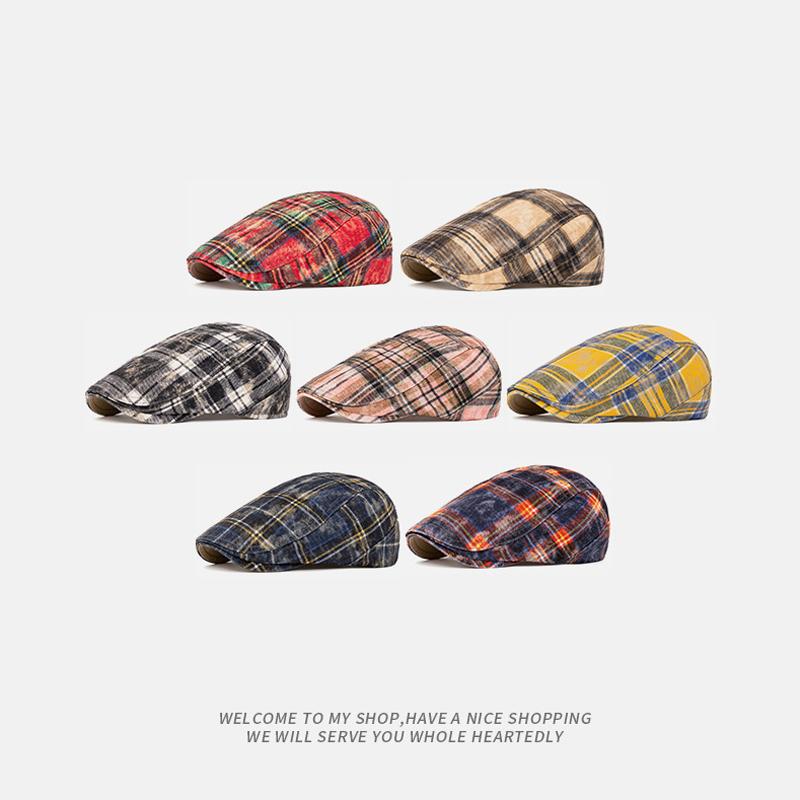 Британский стиль Контрастный цвет Клетчатый берет Женская весенне-летняя Кепка художника Мужская кепка