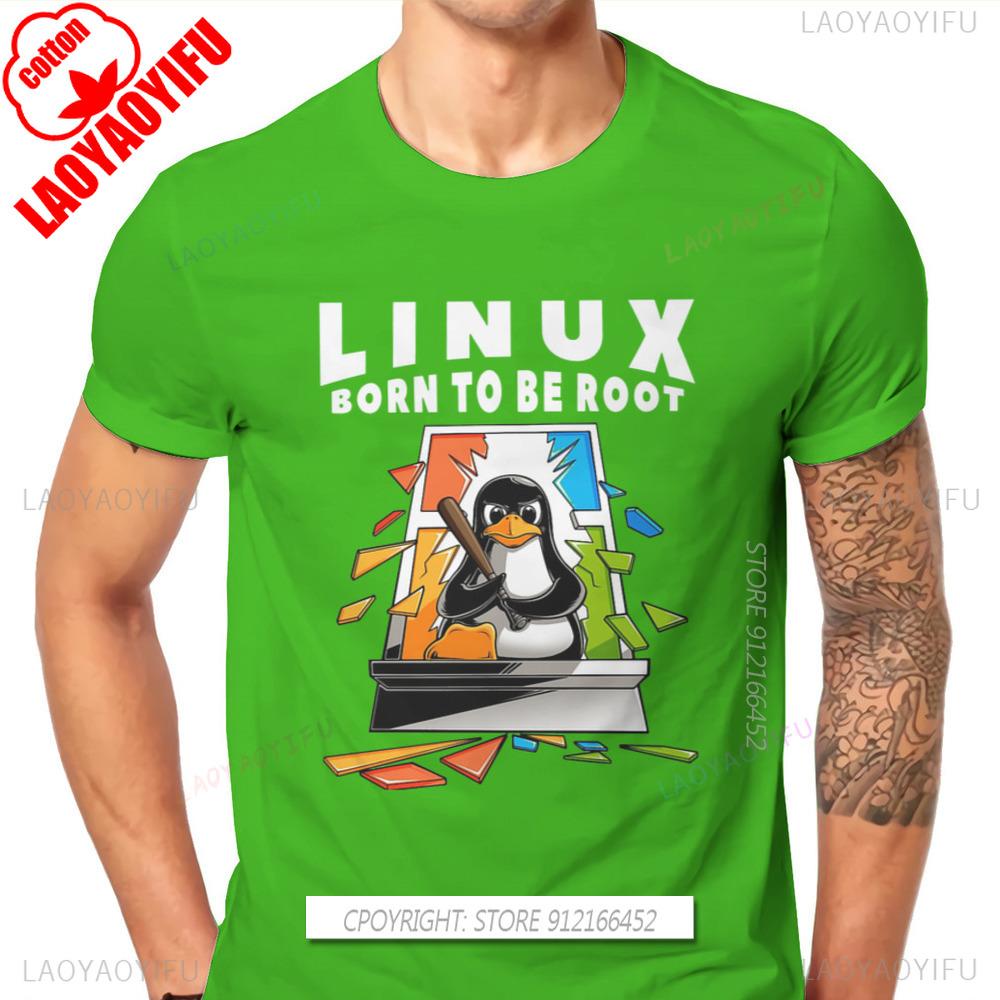 Linux Operating System Tux Penguin Man Window Crash Root Illustration Fashion T-Shirt Graphic Sweatshirts Trend Unisex Tees