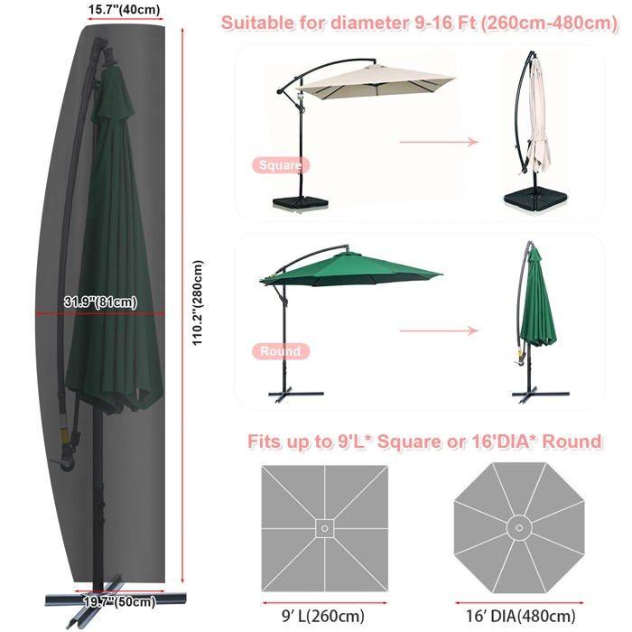 Housse de parasol extérieure imperméable AIMOONSA 280x40/81/50 cm avec tige et fermeture éclair