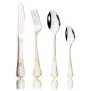 4Pcs/Set Mirror Finish Luxury Silverware Gold Stainless Steel Tableware Cutlery Set Elegant Patterns Spoon Knife Fork Dinnerware Flatware Set