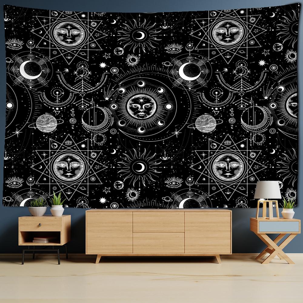 Гобелен Солнца Таро, настенный Гобелен Мандала, черно-белый колдовство, научная фантастика, богемный TAPIZ, домашний декор для комнаты