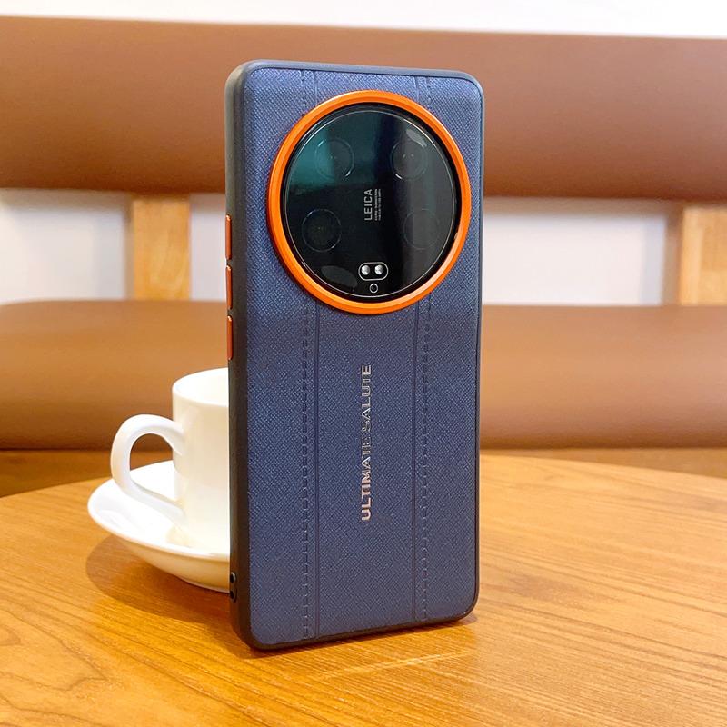 Роскошный Чехол с Дизайном из Кожи с Текстурой Крокодила для Xiaomi Mi 13 Ultra, Ультратонкий, Оранжевое Кольцо Камеры, Ударопрочный Чехол