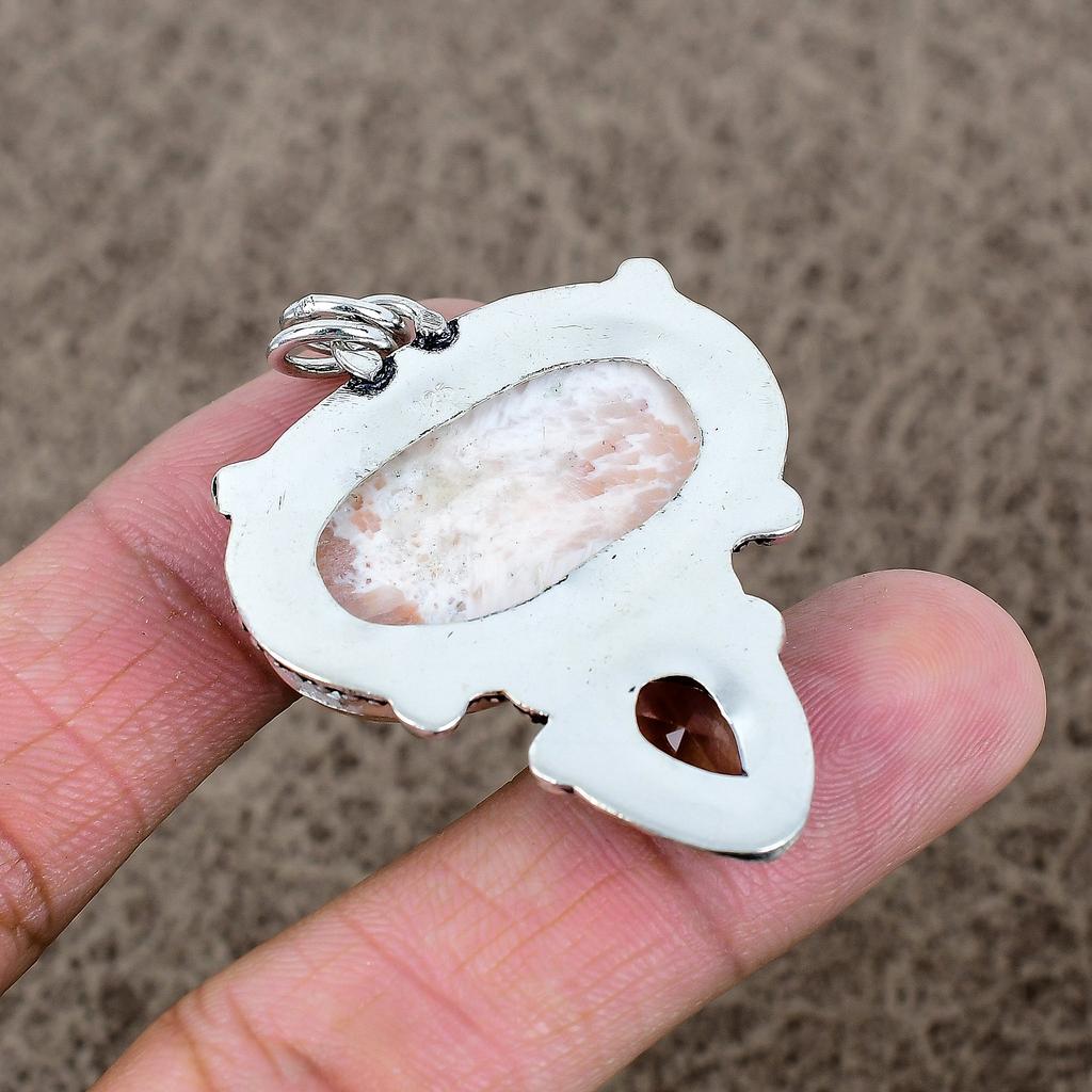 Scolecite, Morganite Gemstone 925 Sterling Silver Jewelry Pendant 2.09" KKG-313