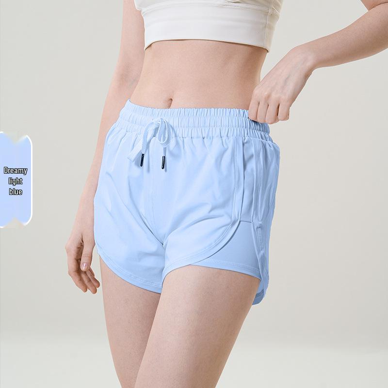 Women's Quick-Dry Two-Piece Yoga Shorts with Liner and Pockets