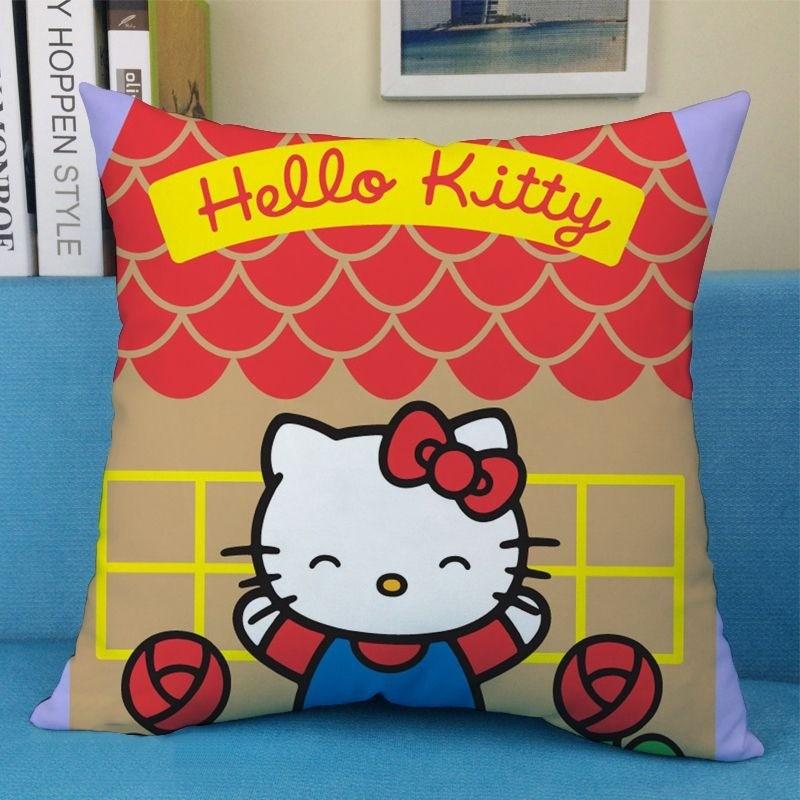 Cute Cartoon Art Funny HelloKitty Cushion Cover Square Pillowcase Home Sofa Living Room Coffee Shop Durable Pillowcase