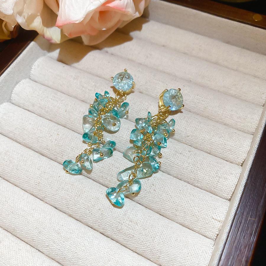 Французский придворный стиль Серьги-пусеты с прямоугольным цирконом на серебряных иглах Изысканные легкие роскошные высококлассные серьги Преувеличенные серьги Женщины