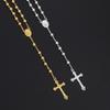 6MM Rosary Necklaces For Women Men Long Gold Color Chain Crucifix Cross Pendant Necklace Religious Prayer Jewelry Gift