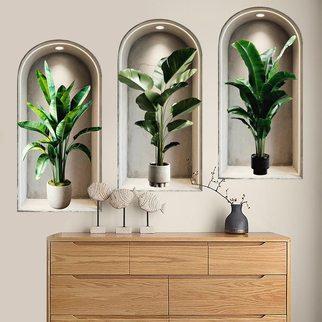 Набор из 3 шт. Наклейки на стену с растениями и цветами Сделай сам Наклейки из стекла в виде короны для декора гостиной, спальни, свадьбы Самоклеящиеся наклейки на холодильник