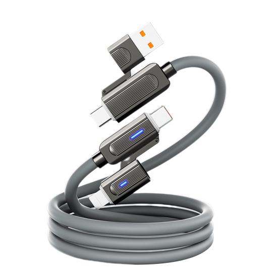 100 см 4-в-1 зарядный кабель USB Type-C 8-контактный 100 Вт 480 Мбит/с для быстрой зарядки мобильного телефона, планшета, силиконовый кабель для передачи данных