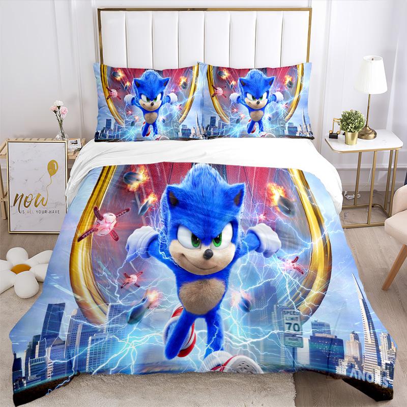 Sonic Hedgehog Movie Poster Print 3Pcs Bedding Setduvet Cover With 2 Bedropillowcase Home Birthday Gift