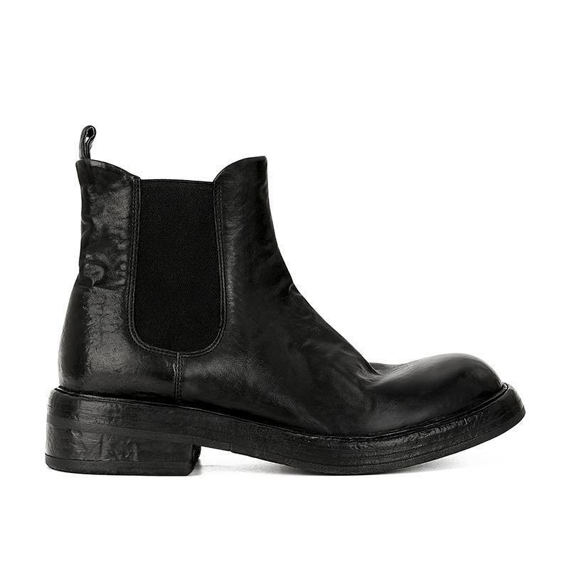 Виноградная Мама те же вымытые кожаные плиссированные сапоги толстый каблук толстая подошва сапоги-трубы эластичные сапоги челси короткие сапоги осенне-зимние сапоги