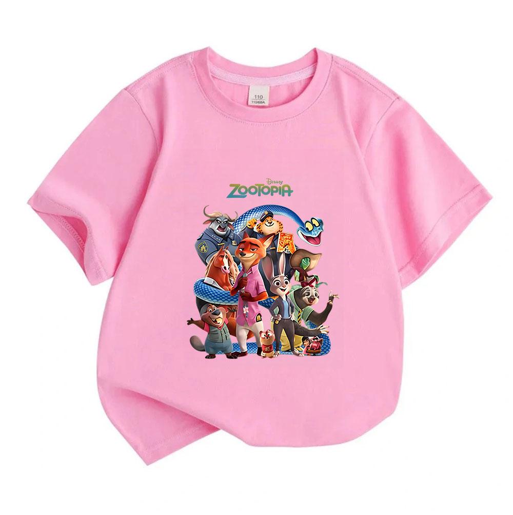 Kids Boys Girls 100% Cotton Short Sleeve O-neck T-shirt, Cute Animated Animal Group Print Casual Soft Tees for Children Daily Wear, Breathable Lightwe