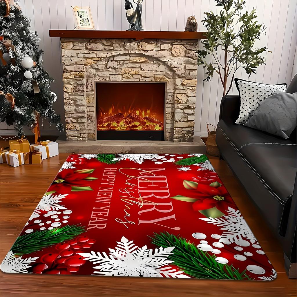 Christmas Themed Mat - Machine Washable - Living Room Coffee Table Mat, Bedroom, Entryway Doormat and Dining Kitchen, Bathroom,
