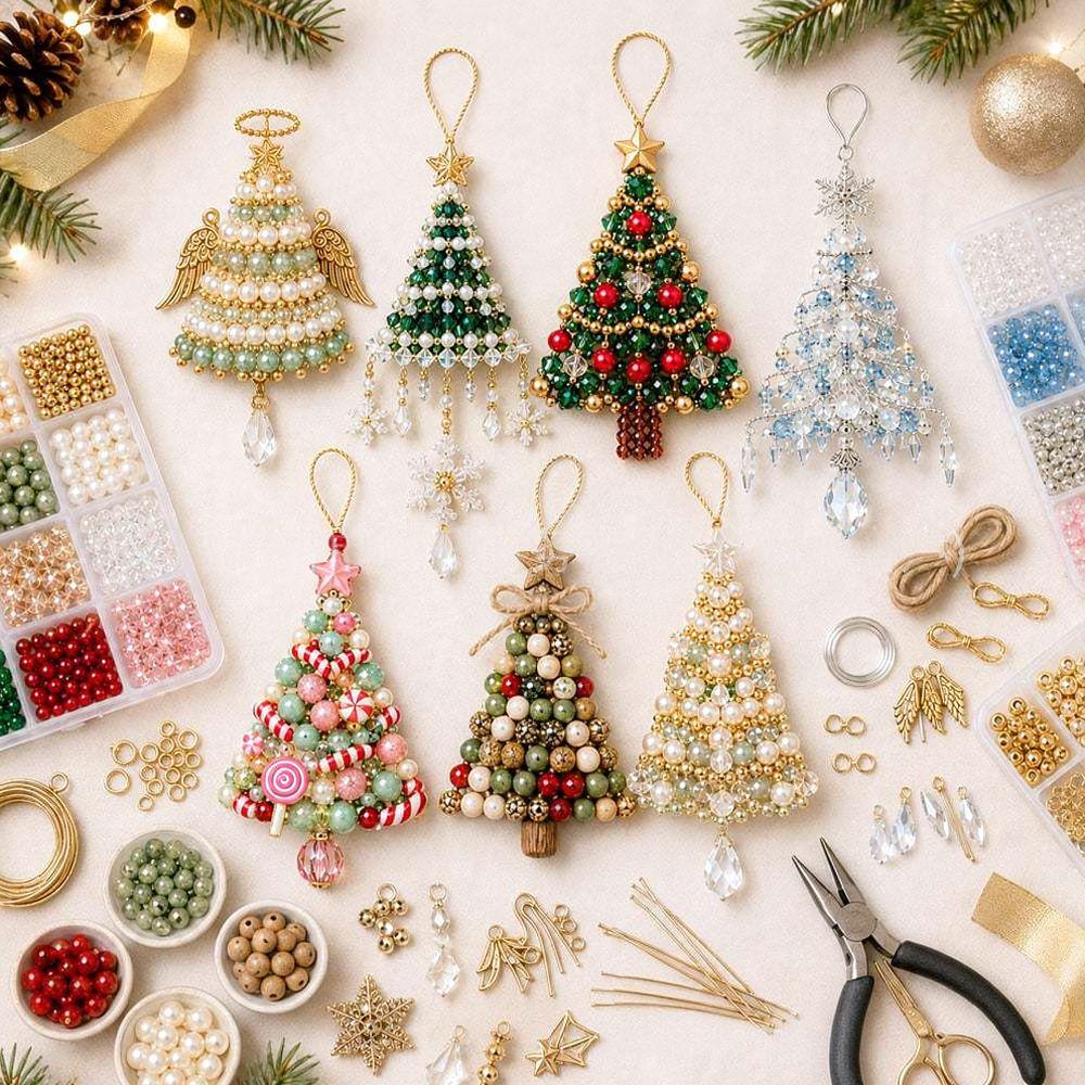 Handmade Christmas Tree Bead Kit DIY Ornament Supplies Decorative Plastic Pendants For Seasonal Holiday Decor
