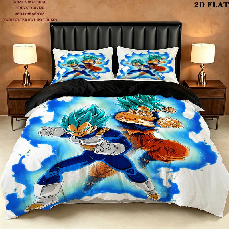 Постельное белье с принтом Dragon Ball Super Комплект одеял Покрывало Наволочка Домашний Подарок на День Рождения(1 пододеяльник + 2 наволочки, без наполнителя)