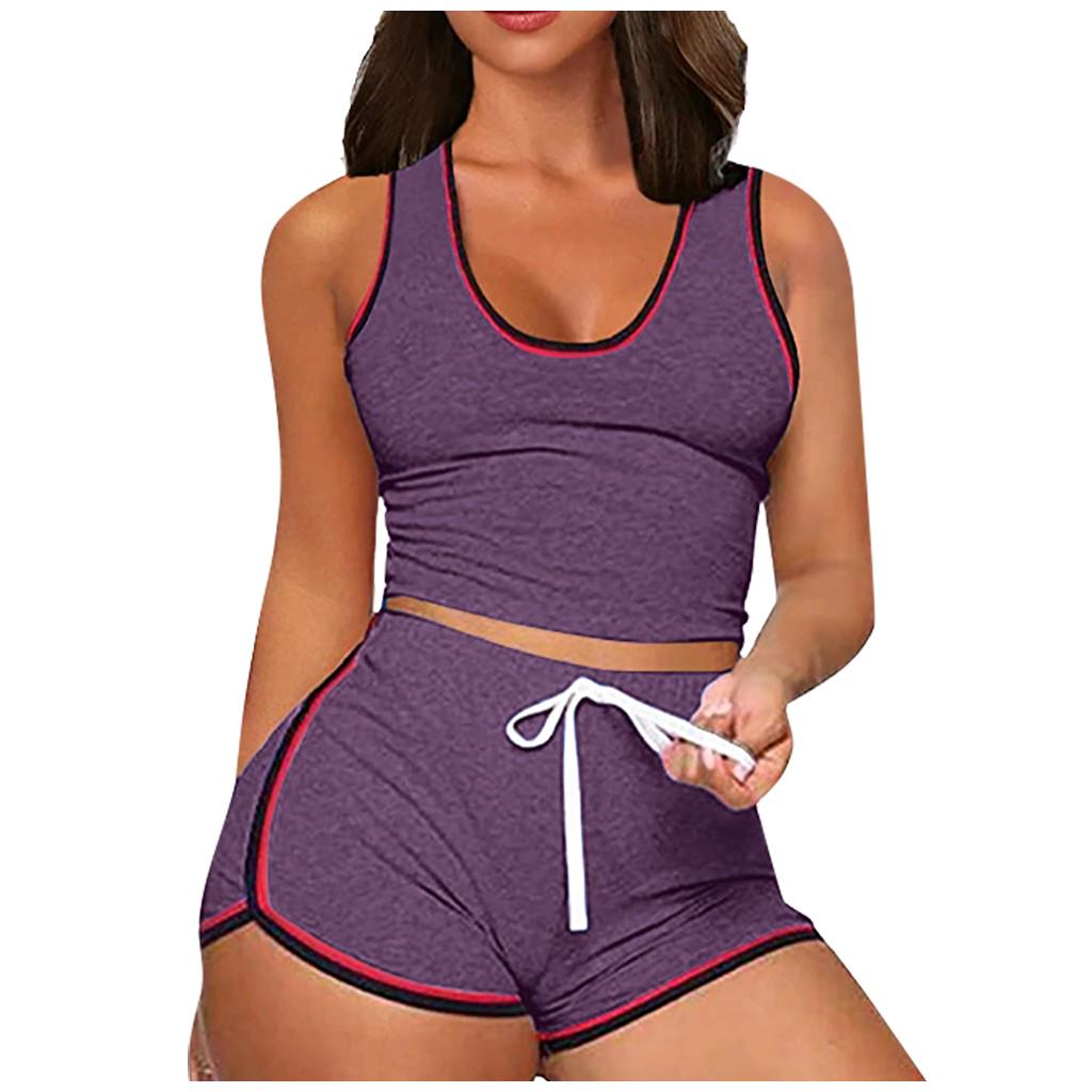 Женский комплект из 2 предметов без рукавов, повседневные короткие брюки, повседневная спортивная одежда