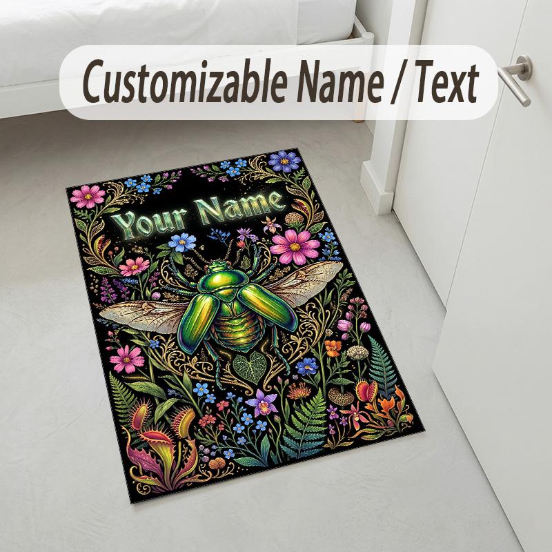 Galactic Forest Theme Soft Crystal Velvet Rug Custom Name & Text Print Non Slip Floor Rug for Bedroom Living Room