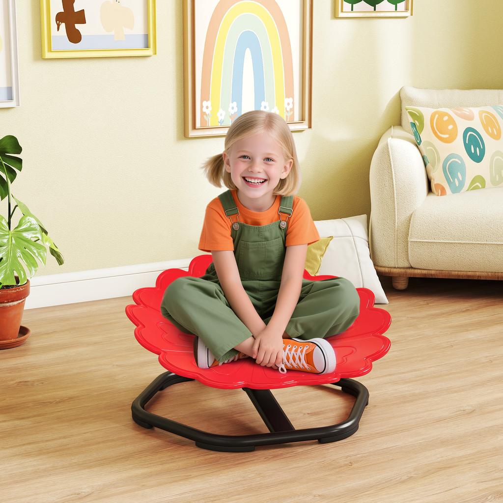 Flower Shaped Sensory Spinning Chair With Non Slip Base For Balance Coordination Red