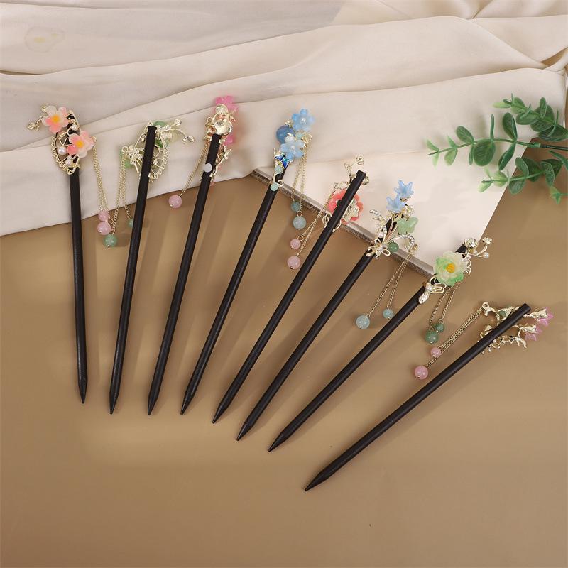 Заколка для волос с кисточкой в стиле эбони: Винтажное деревянное украшение для волос для женщин, идеально подходящее для простых причесок и украшений для старинных костюмов