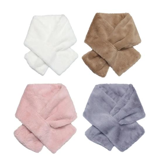 Women Winter Faux Rabbit Fur Cross Collar Solid Color Thickened Warm Scarf Plush Elegant Shawl Scarf Clothes Accessories