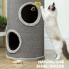 Scratching barrel, 60 cm high, Ø 35 cm, two-story cat barrel with 2 caves, plush rim, for 1-2 cats up to 5 kg, light grey