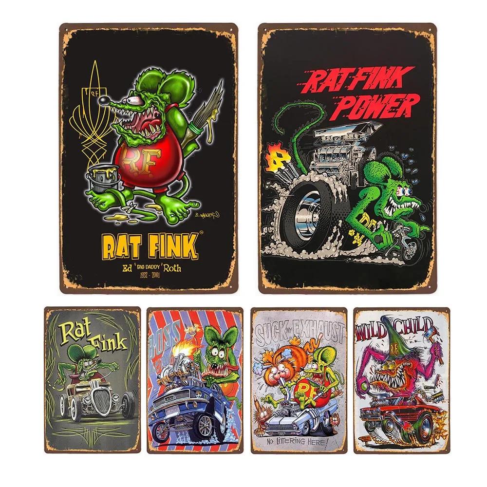 Декор Rat Fink Металлическая Винтажная Вывеска Ретро Декоративная Табличка Гараж Мужская Пещера Бар Паб Клуб Жестяная Картина Дом Гостиная Постер 20x30c