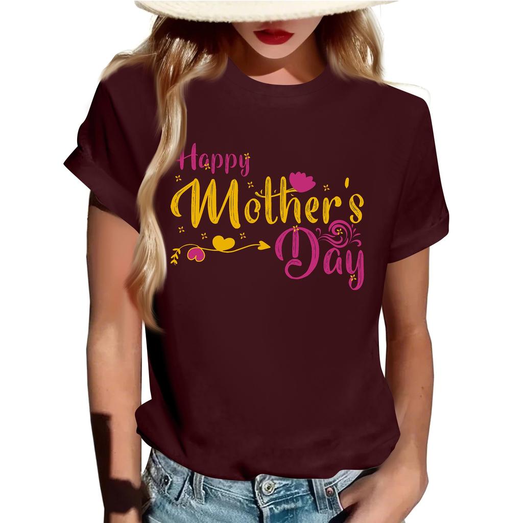 Взрослые Повседневные Ежедневные Круглый вырез с принтом Короткие рукава Футболка Топ с буквами