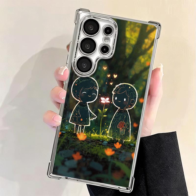 Nature Cute Child Painting Style Plating Phone Case For Samsung Galaxy S24 S25 FE S26 Edge S23 Ultra S22 S21 Plus S20 Anti-Fall