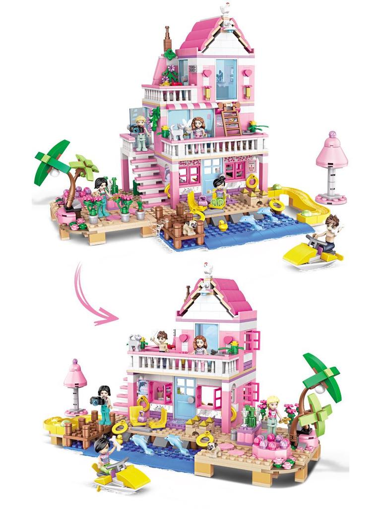 Tide Baby Совместимый с Lego Конструктор Пляжная вилла для девочек Пазл Игрушка