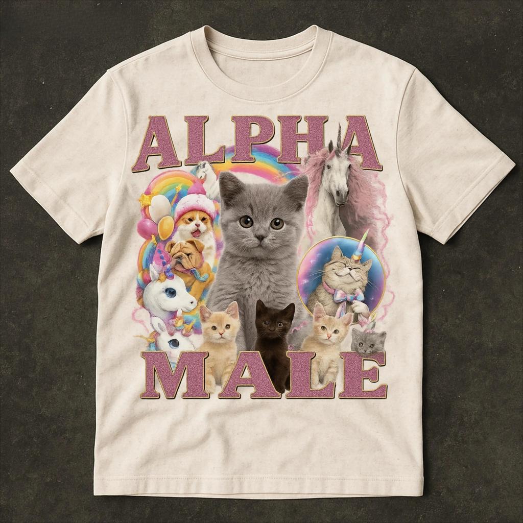 2026 Alpha Funny Kitten Shirt Funny Cat Meme Shirt Father Gift Unicorn Rainbow Tee Cat Lover Cat Gift Cursed Cat Shirt