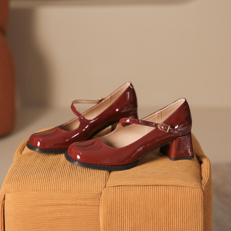 Leather flat for Huizhou women's shoes Su Yinyin same shoes black Korean version spring new high heels women