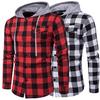 Men's Autumn Casual Plaid Shirts Long Sleeve Pullover Shirt Top Hooded Blouse