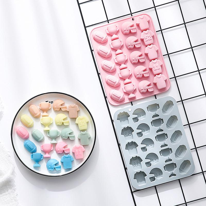 Шоколадная форма для футбола, силиконовая форма на спортивную тематику, 20 ячеек, футбол, регби, трофей, шлем, майка, силиконовая форма для помадки, конфет