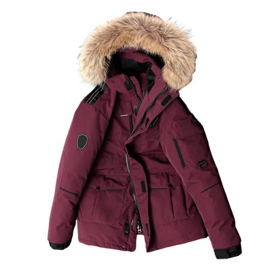 Мужская куртка-пуховик с несколькими карманами, капюшоном, отделкой из искусственного меха, длинным рукавом