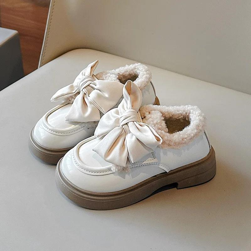 Новая зимняя детская обувь, модная милая школьная обувь из хлопка для девочек, универсальная детская повседневная кожаная обувь с толстой подошвой