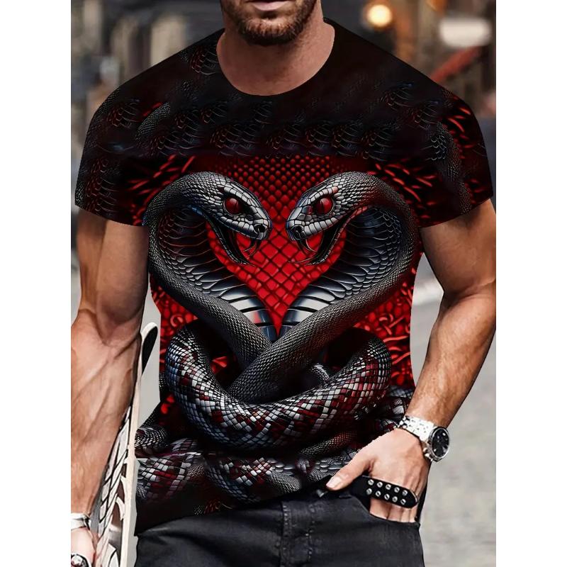 Модная футболка с принтом змеи 3D для мужчин, забавный рисунок животных, свободная футболка 2025 года, летняя одежда в стиле хип-хоп, повседневные топы с круглым вырезом
