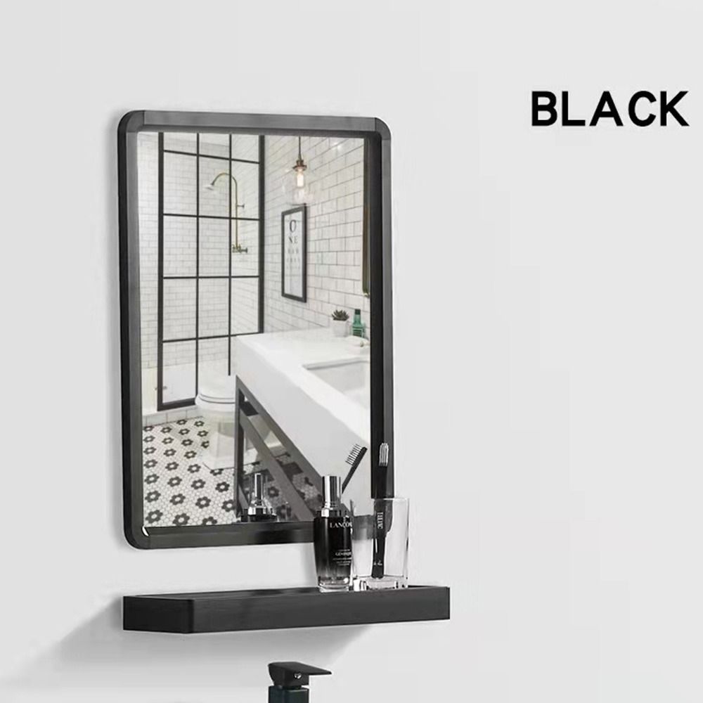 Rectangle Wall Hanging Mirror Wall-Mounted Metal Framed Dressing Mirror Black White Rounded Corner Makeup Mirrors Bathroom