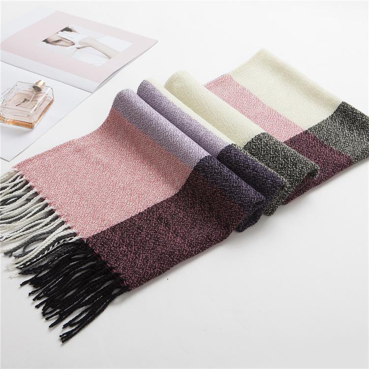 Клетчатый зимний шарф для женщин - шаль с кисточками в корейском стиле из искусственного кашемира