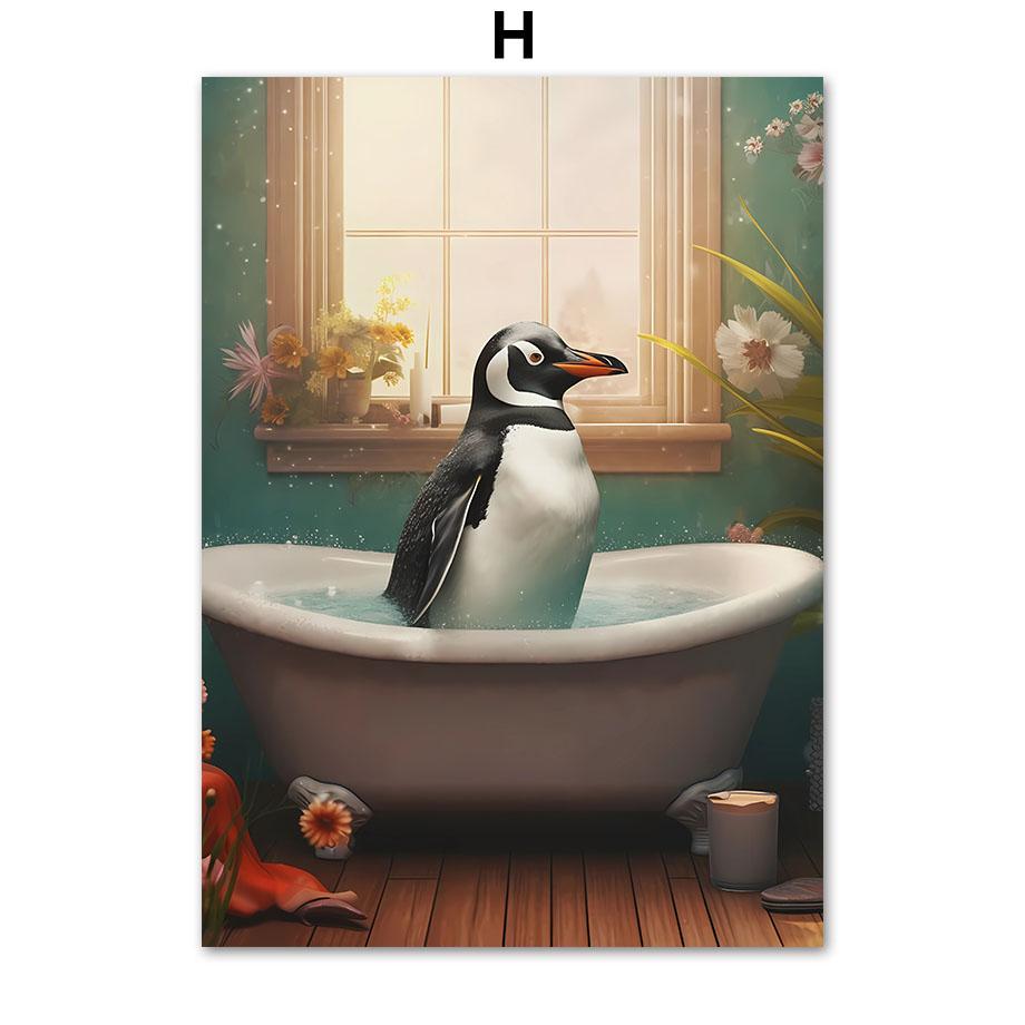 Забавный юмор для ванной комнаты Зебра Жираф Лев Свинья Собака Кошка Крупный рогатый скот Пингвин Сова Стена Домашний Декор Туалет Плакат Художественная печать Холст Картина