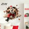 Christmas Wall Decals Muscle Santa Claus Break Through Decal, 3D Cracked Brick Winter Wonderland Stickers Self?Adhesive Sticker, Funny Mural