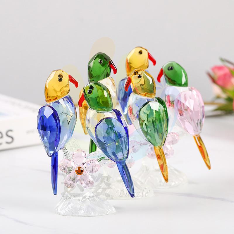 Exquisite Crystal Parrot Figurine, Beautiful Crystal Craft, Crystal Decorative Ornament, Sunlight Catching Ornament Home Desktop Decor Birthday Gift