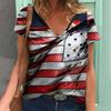 Summer Casual and Comfortable American Flag 3D Printed Women's V-neck Short Sleeved T-shirt