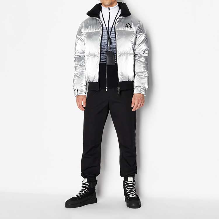 Armani Exchange Свитер с полосатым принтом, воротником-стойкой, длинным рукавом, мужской свитер 6RZE5A-ZMP3Z-9212