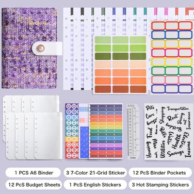 A6 Tweed Style Colorful Budget Planner, 6-Ring Binder with Zipper Pouch, Cash Envelope Ledger