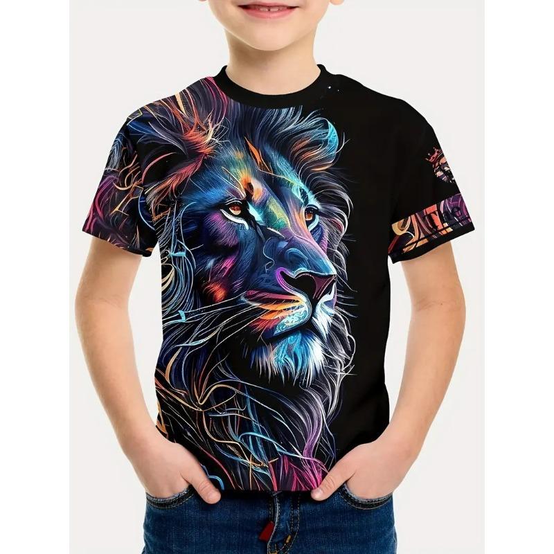 Детская футболка с 3D-принтом Детская одежда для мальчиков Летний отдых Футболка с короткими рукавами с 3D-принтом Животное Тигр Футболка