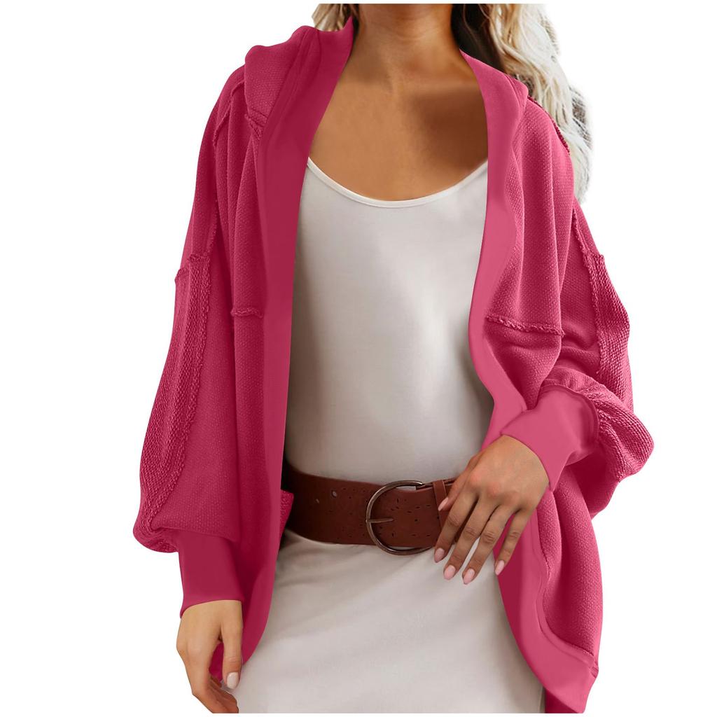 Women's Hoodie Cardigan Sweater Casual Fashion Solid Color Plain Long Sleeve Hooded Cardigan Jacket Coat Outerwear