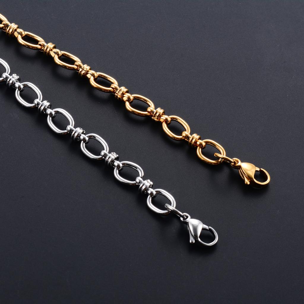 6.5mm Punk Handmade Stainless Steel Bracelet Link Oval Chain for Women Men Rock Boy Hand Chain Wristband Anklets Metal Jewelry
